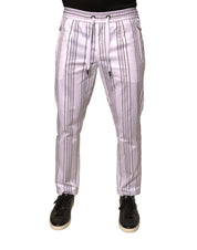 White Stripe Cotton Dress Skinny Pants