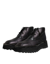Black Leather Lace Up Ankle Boots Shoes