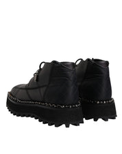 Black Leather Lace Up Ankle Boots Shoes