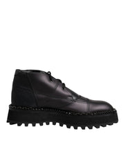 Black Leather Lace Up Ankle Boots Shoes