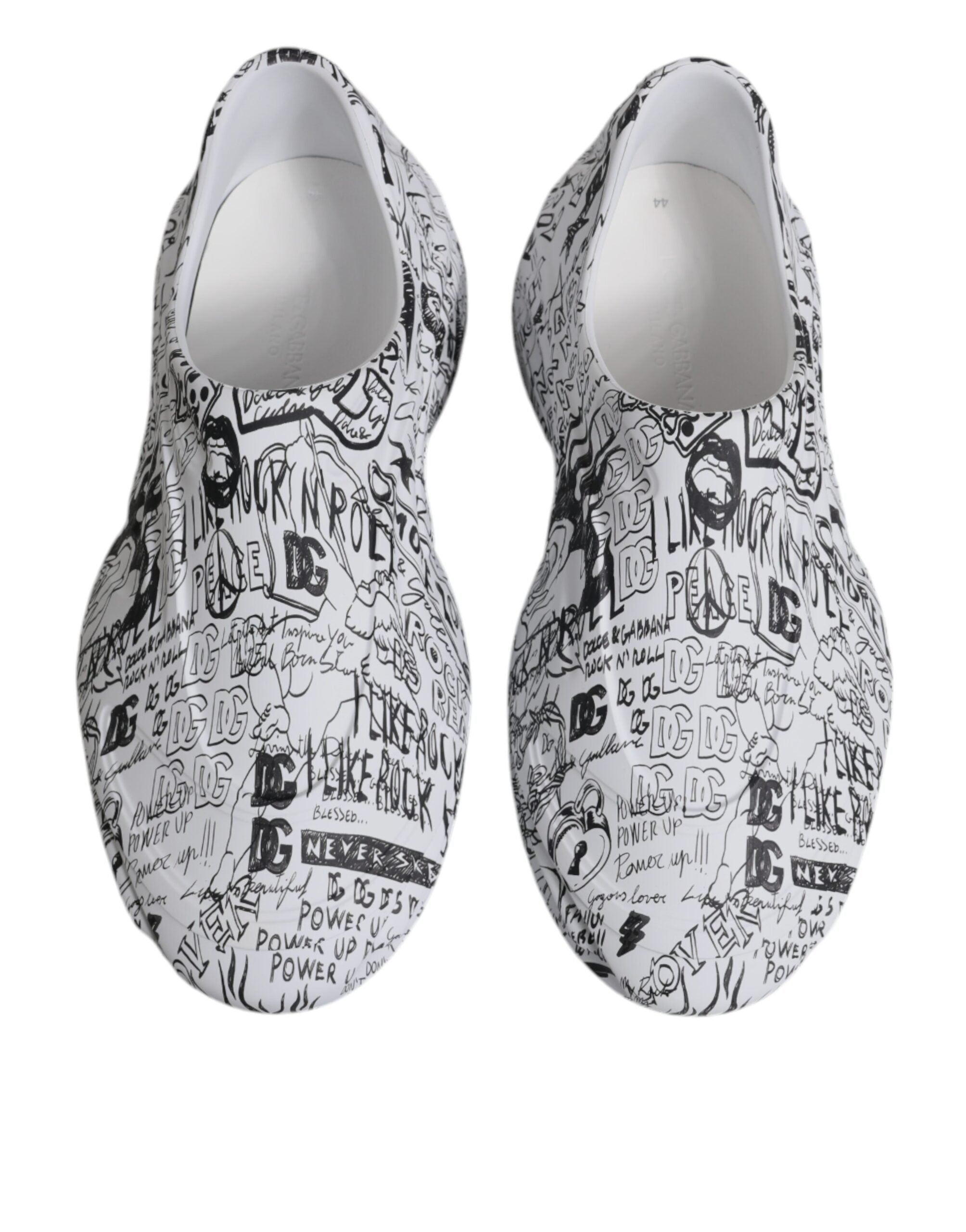 Dolce & Gabbana White Black Graffiti Calf Leather Daymaster Sneakers