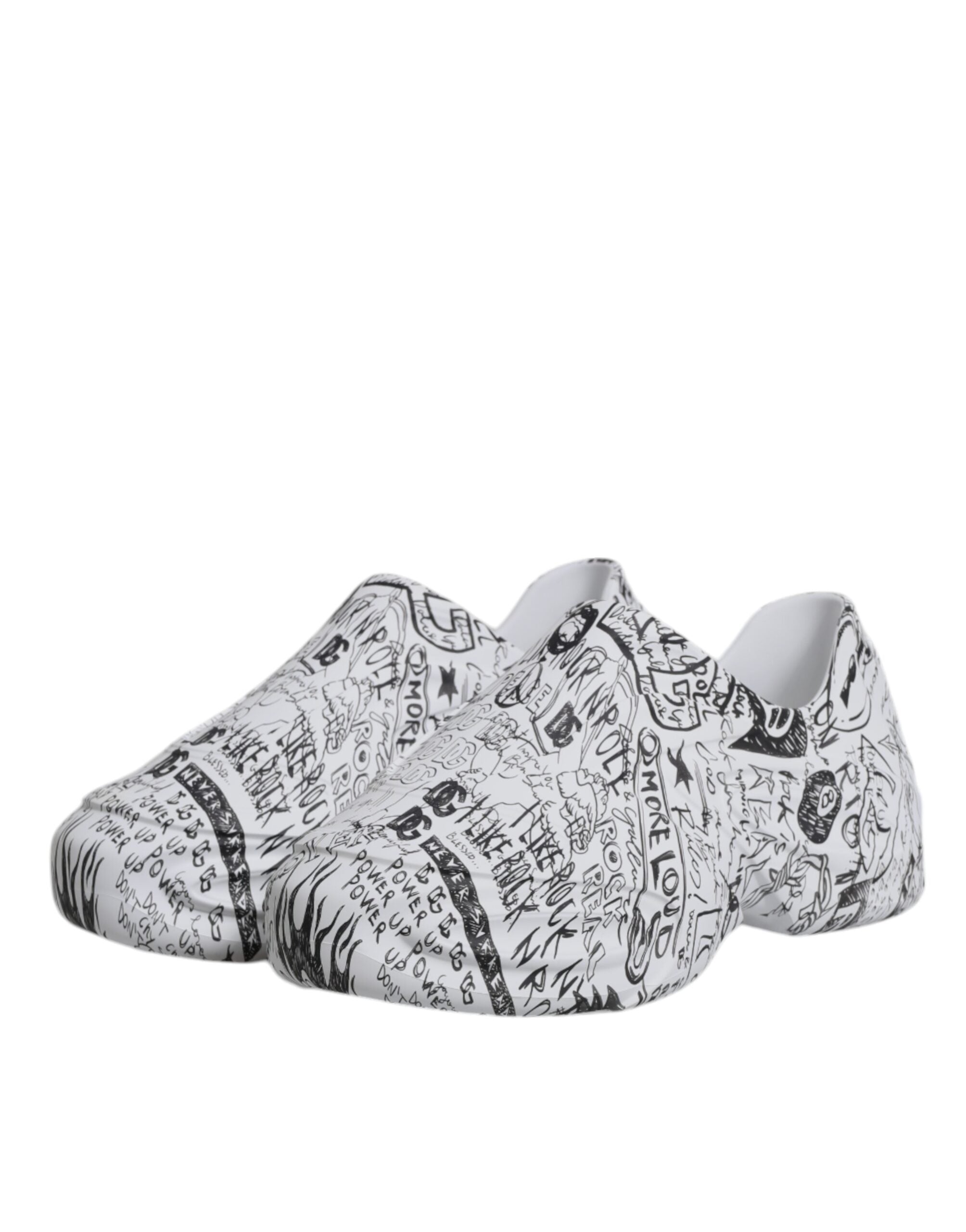 Dolce & Gabbana White Black Graffiti Calf Leather Daymaster Sneakers