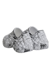 Dolce & Gabbana White Black Graffiti Calf Leather Daymaster Sneakers