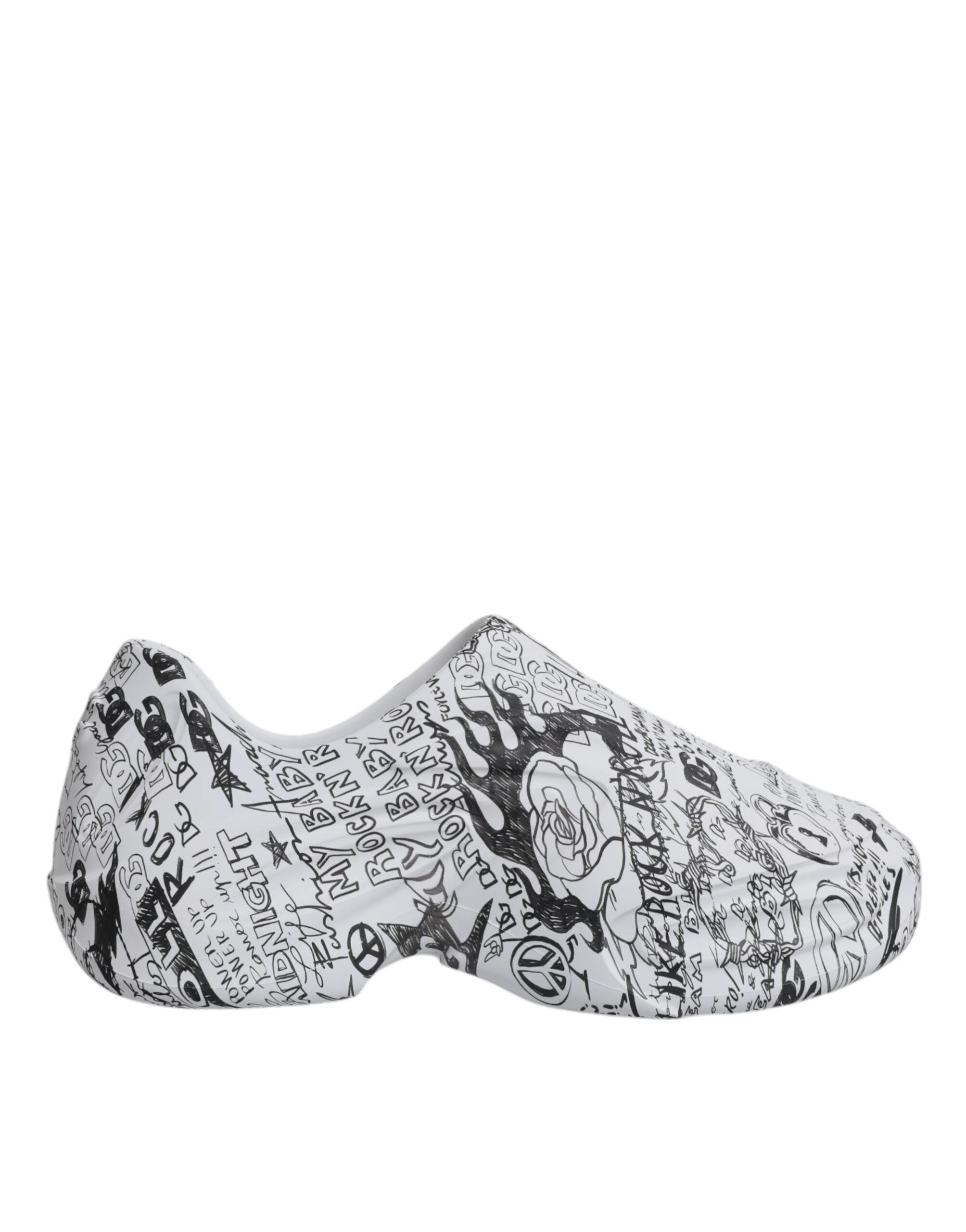 Dolce & Gabbana White Black Graffiti Calf Leather Daymaster Sneakers