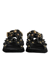 Dolce & Gabbana Black Calfskin Leather Slides Sandals