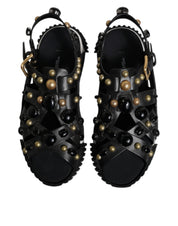 Dolce & Gabbana Black Calfskin Leather Slides Sandals