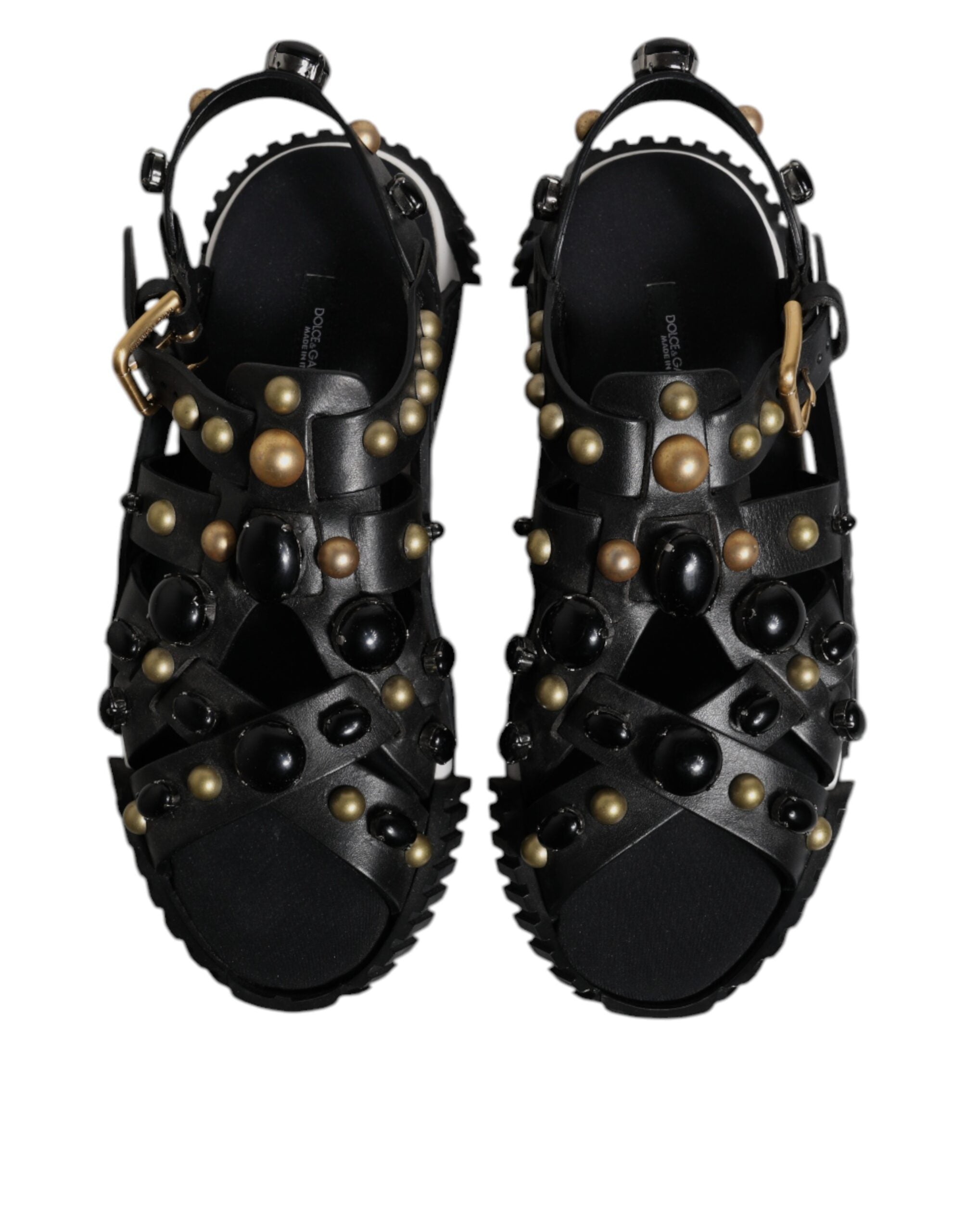 Dolce & Gabbana Black Calfskin Leather Slides Sandals