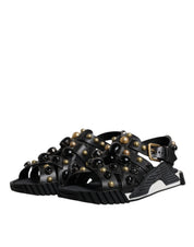 Dolce & Gabbana Black Calfskin Leather Slides Sandals
