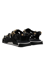 Dolce & Gabbana Black Calfskin Leather Slides Sandals
