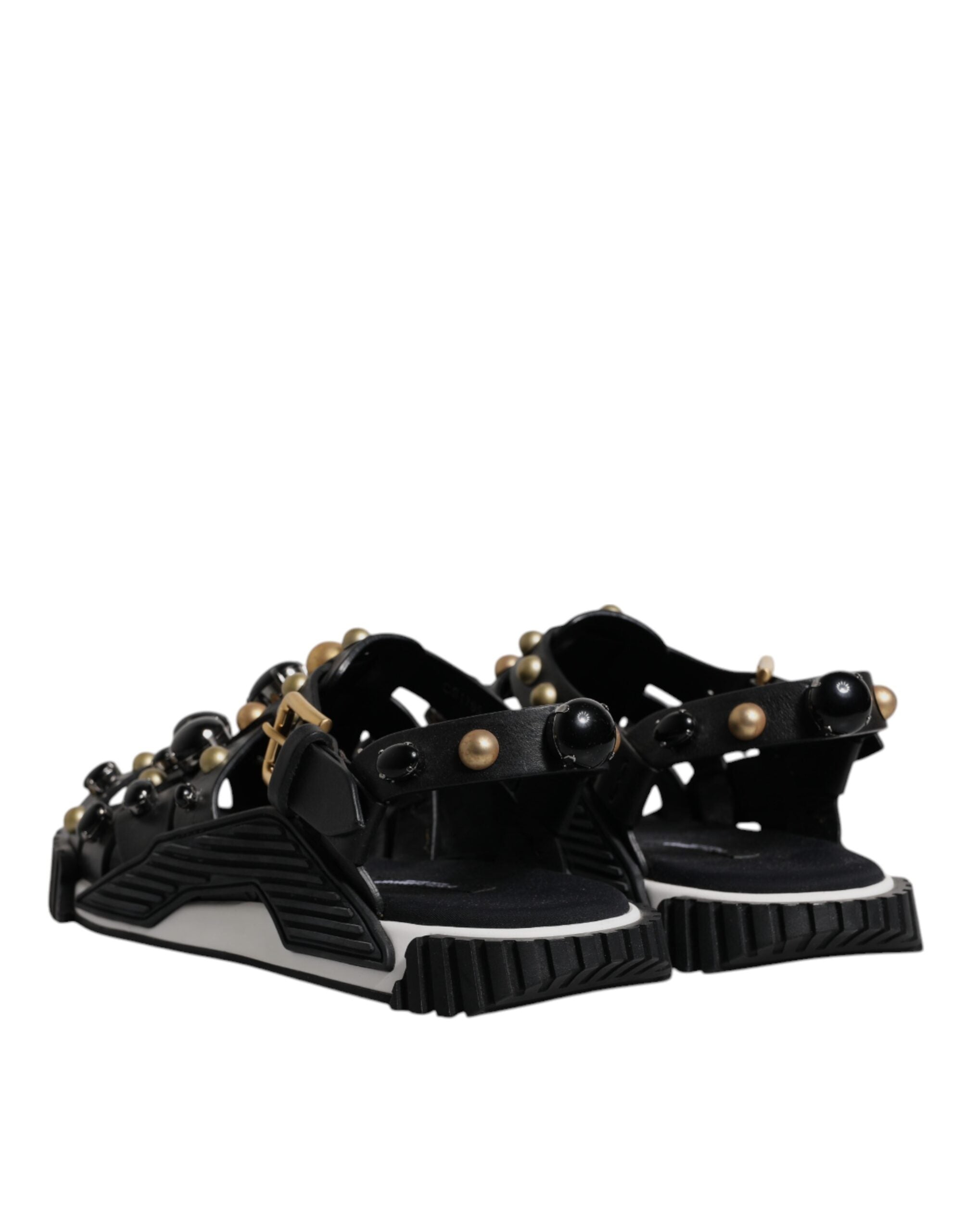 Dolce & Gabbana Black Calfskin Leather Slides Sandals