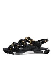Dolce & Gabbana Black Calfskin Leather Slides Sandals