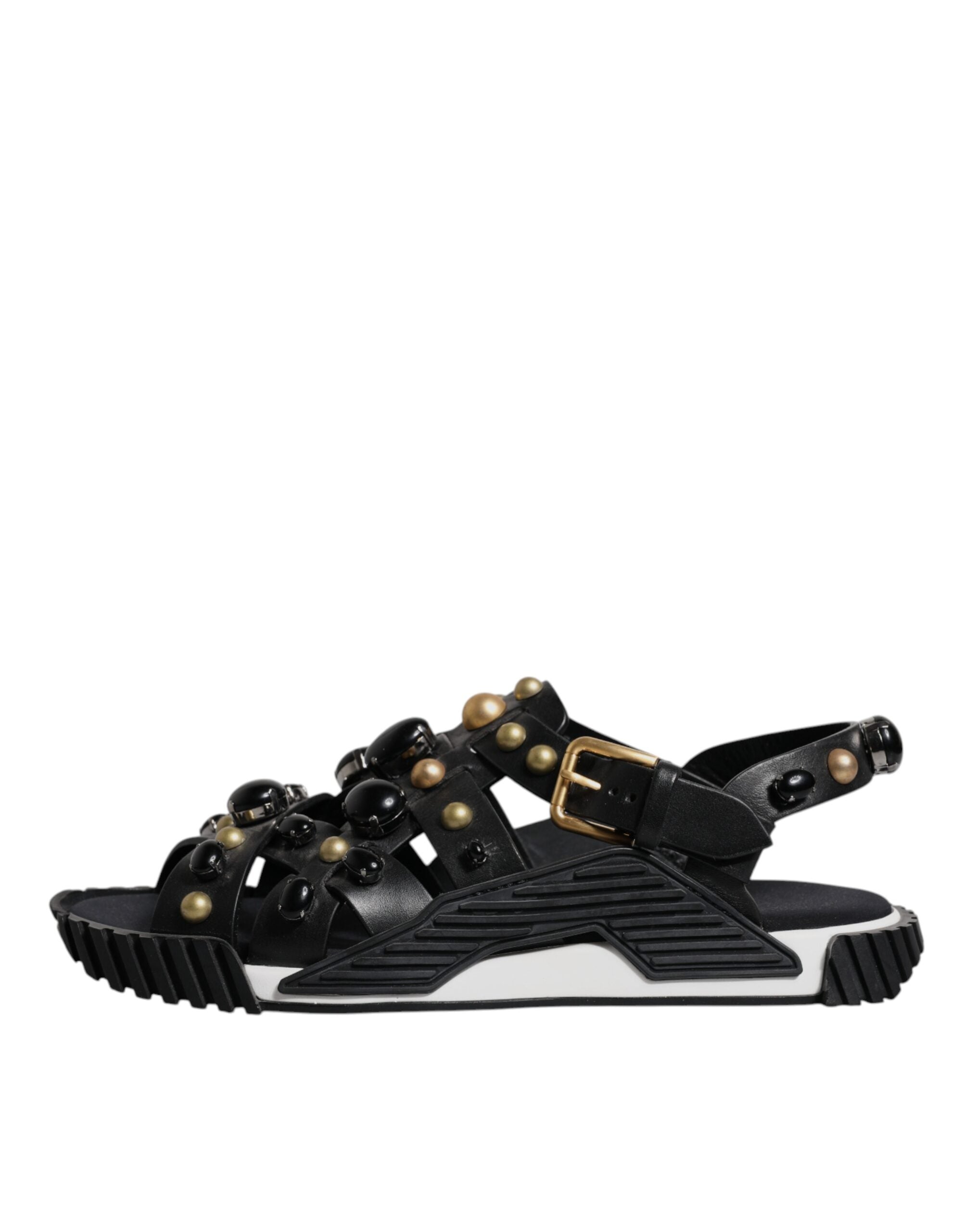 Dolce & Gabbana Black Calfskin Leather Slides Sandals
