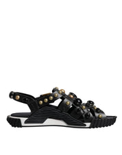 Dolce & Gabbana Black Calfskin Leather Slides Sandals