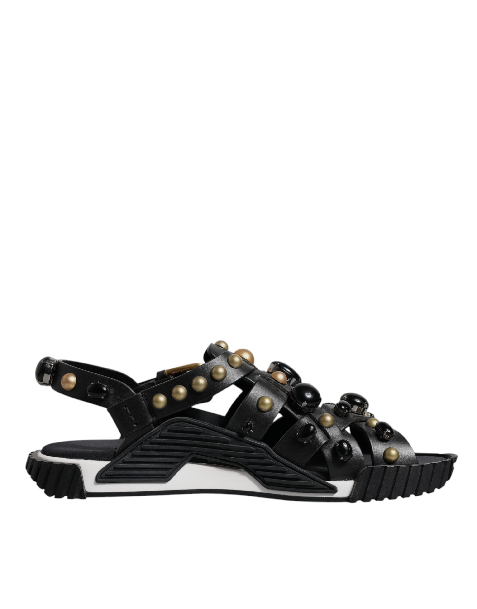 Dolce & Gabbana Black Calfskin Leather Slides Sandals