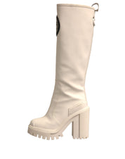 White DG Logo Hi Trekking Plateau Biker Boots Shoes