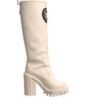 White DG Logo Hi Trekking Plateau Biker Boots Shoes