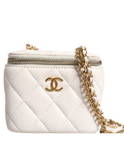 White Matelasse Lambskin Gold Chain Shoulder Vanity Mirror