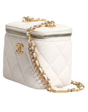 White Matelasse Lambskin Gold Chain Shoulder Vanity Mirror