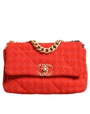 Red Tweed 2WAY Hand Chain Medium Shoulder Bag Purse