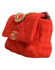 Red Tweed 2WAY Hand Chain Medium Shoulder Bag Purse