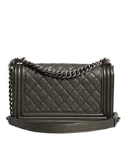 Dark Green Leather Shoulder Bag Gray Metal Purse Bag