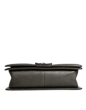Dark Green Leather Shoulder Bag Gray Metal Purse Bag