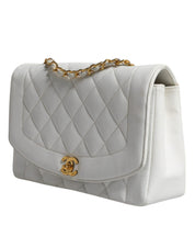 White Medium Classic DIANA Shoulder Bag Gold Plated Purse