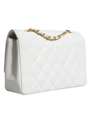 White Medium Classic DIANA Shoulder Bag Gold Plated Purse