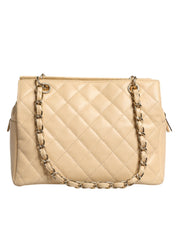 Beige Caviar De Coco Chain Leather Purse Bag