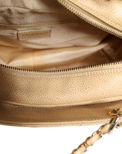 Beige Caviar De Coco Chain Leather Purse Bag
