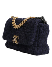 Dark Blue Medium Flap Tweed CC Gold Gray Chain Shoulder Bag