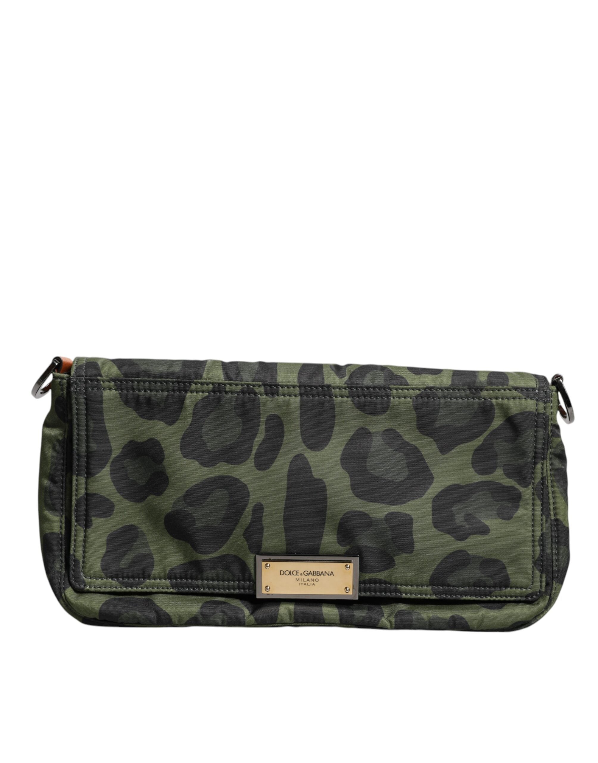Grön nylon-axelväska med leopardmönster