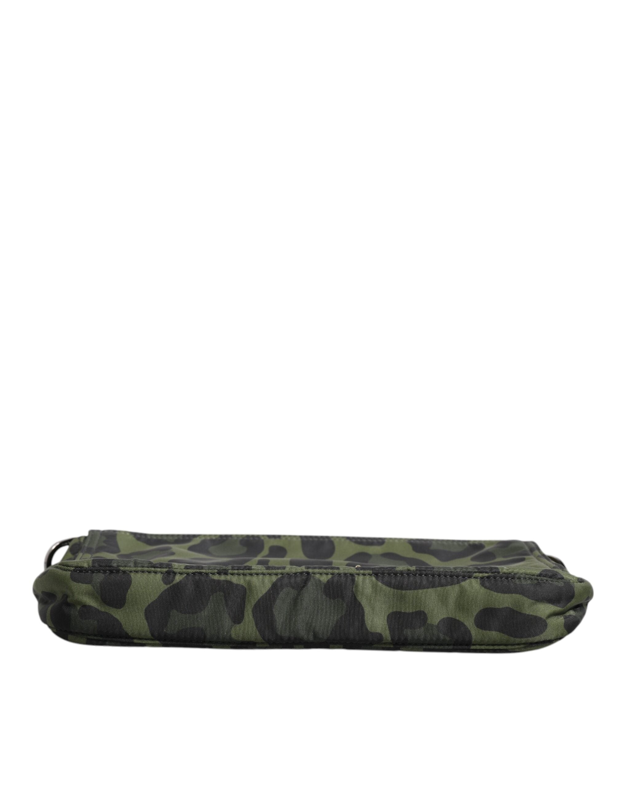 Grön nylon-axelväska med leopardmönster