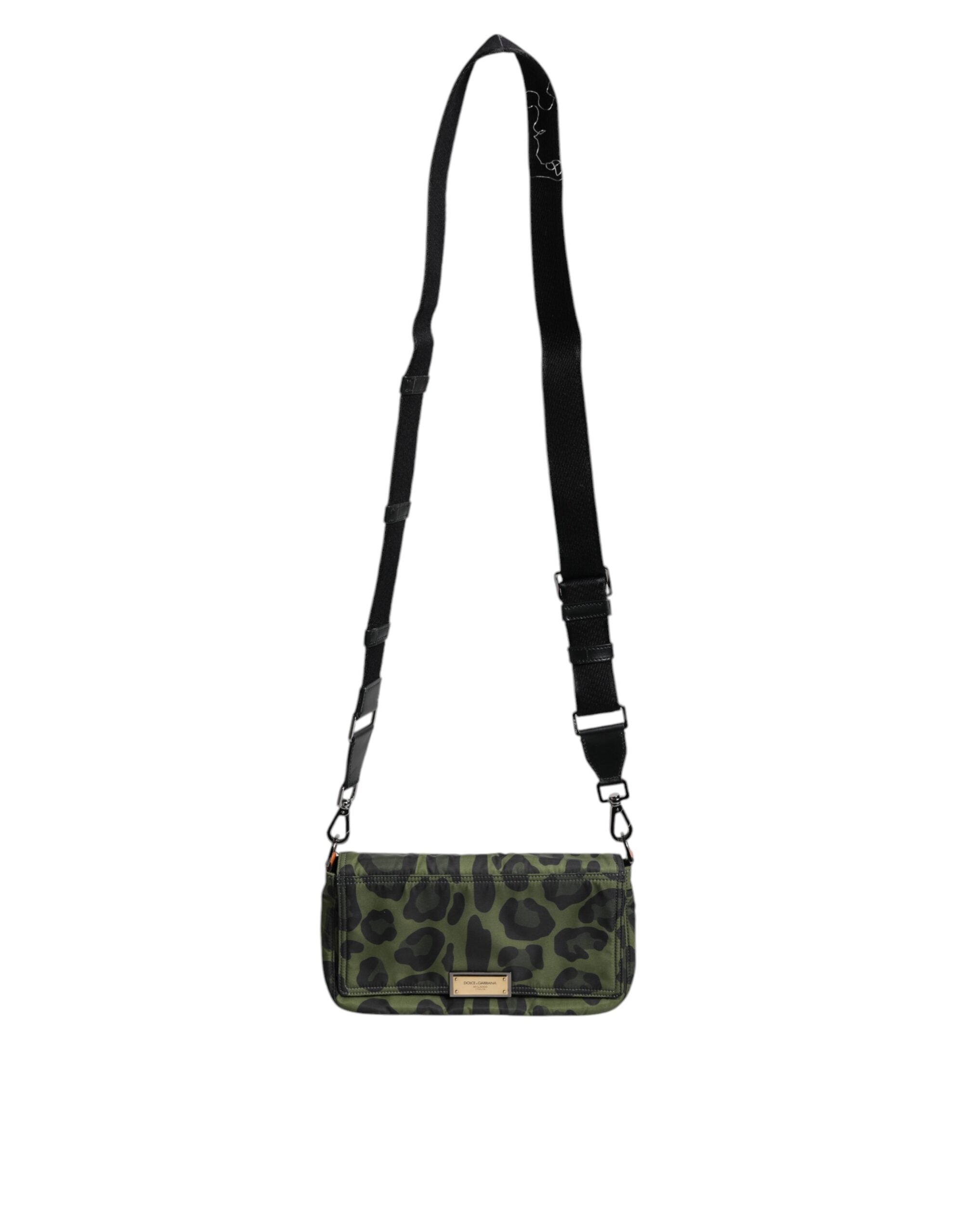 Grön nylon-axelväska med leopardmönster