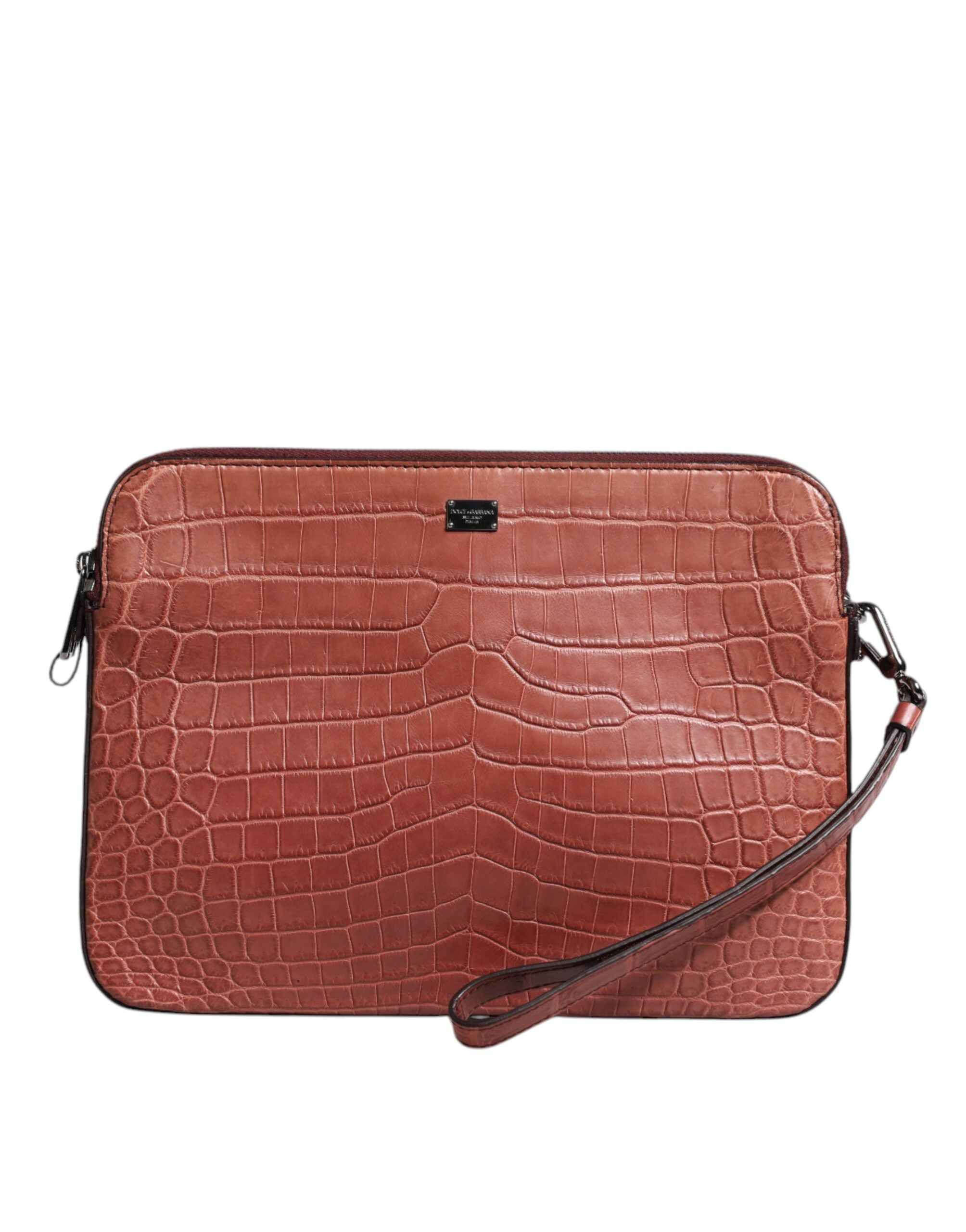 Dolce & Gabbana Burgundy Croc Leather Briefcase