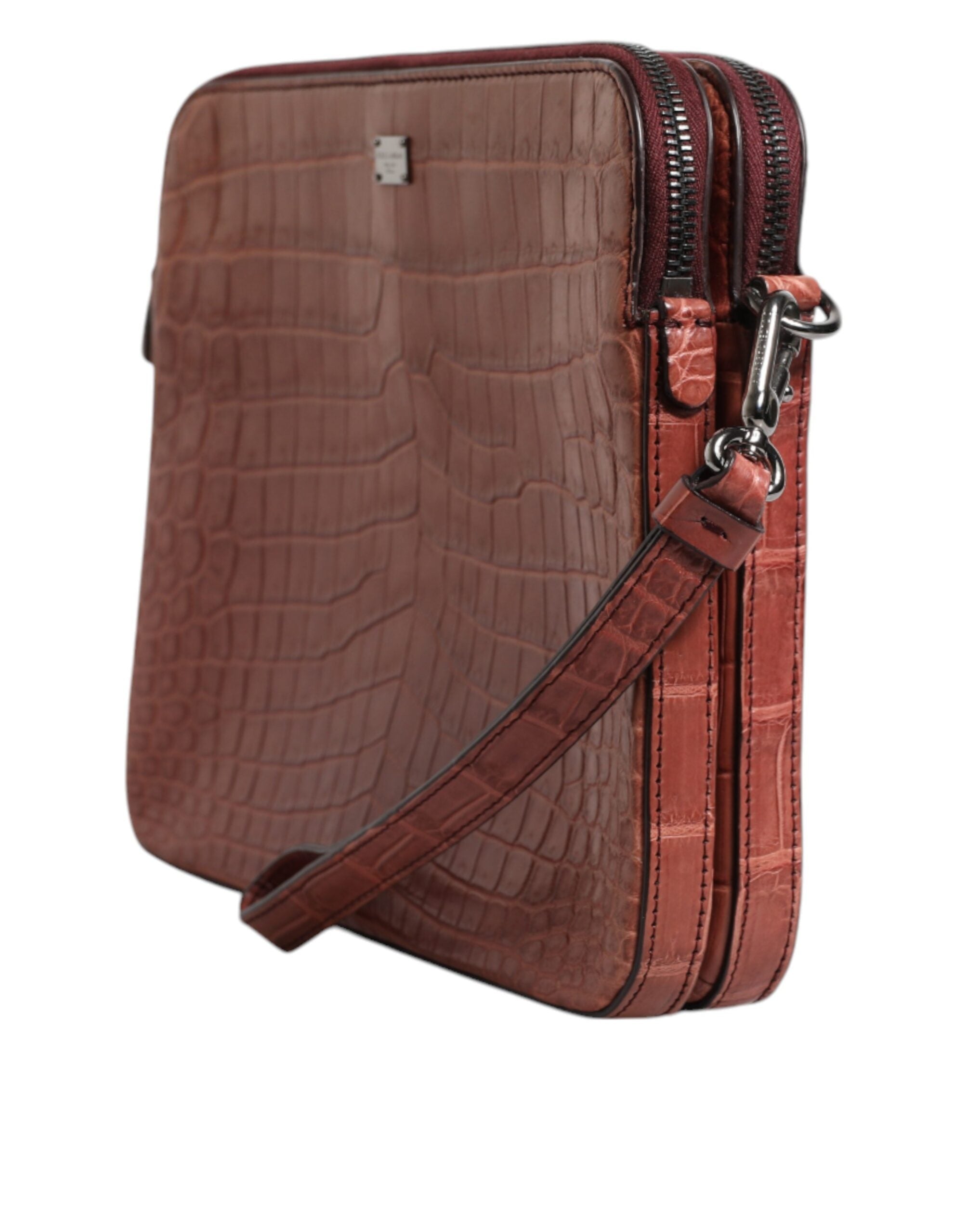 Dolce & Gabbana Burgundy Croc Leather Briefcase