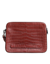 Dolce & Gabbana Burgundy Croc Leather Briefcase