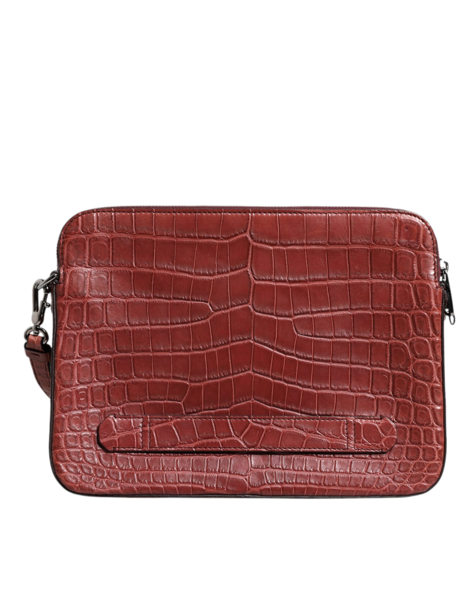 Dolce & Gabbana Burgundy Croc Leather Briefcase