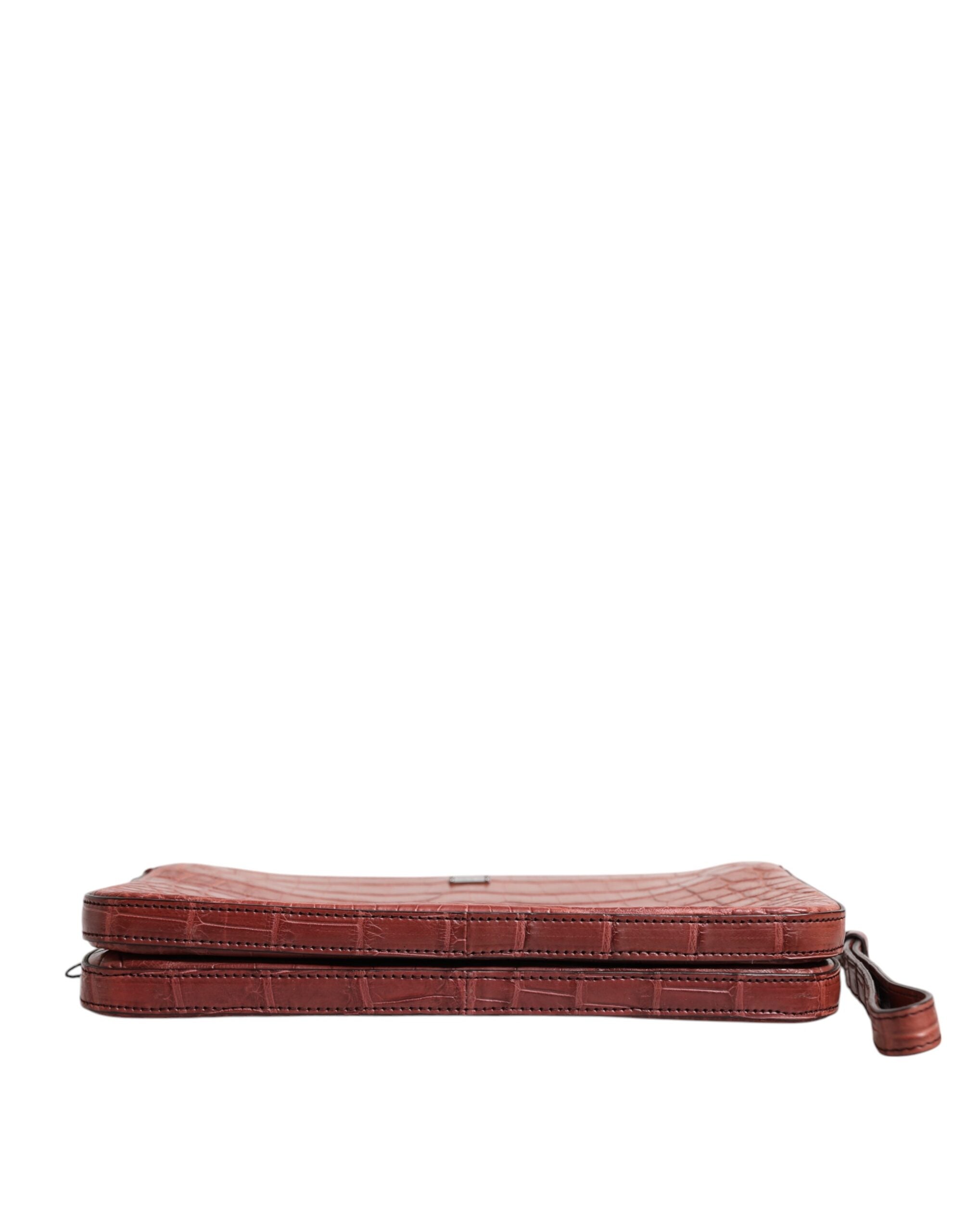 Dolce & Gabbana Burgundy Croc Leather Briefcase