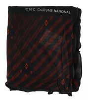 Svartröd randig viskoshalsduk med märke