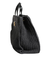 Black Large Knitted Crochet Shoulder Shopper DG Logo Bag