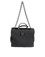 Black Large Knitted Crochet Shoulder Shopper DG Logo Bag