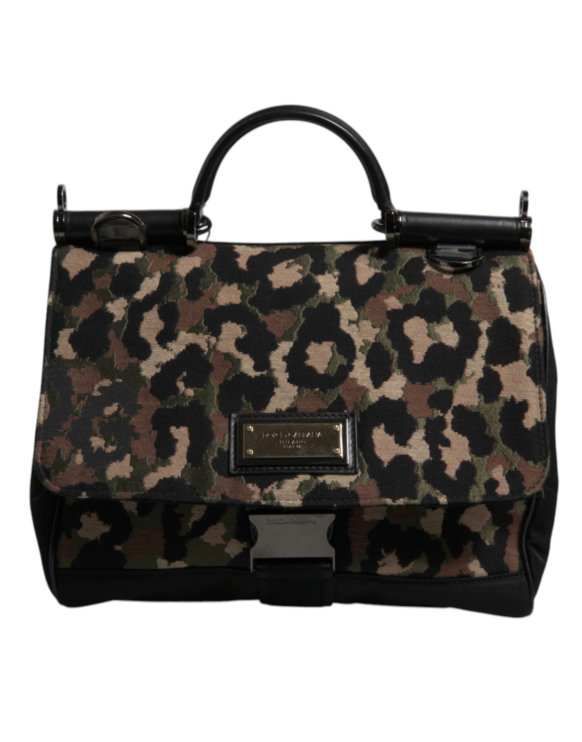 Brun läppormönstrad lackerad nylon-Sicily-handväska