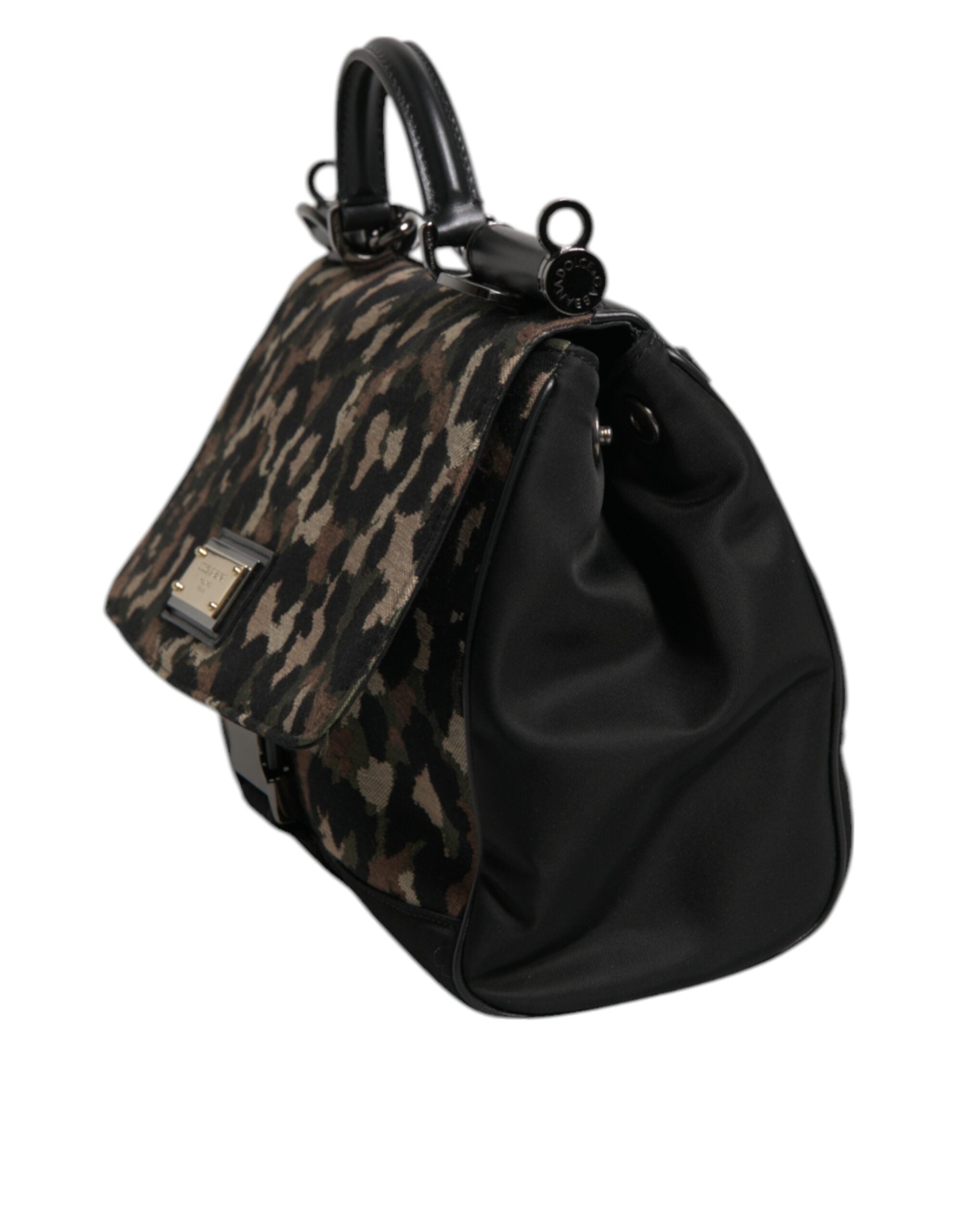 Brun läppormönstrad lackerad nylon-Sicily-handväska