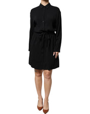 Black Viscose Long Sleeves A-line Mini Dress