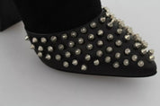 Black Suede Studded Heels Ankle Boots Shoes