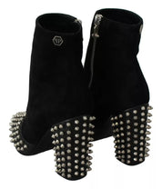 Black Suede Studded Heels Ankle Boots Shoes