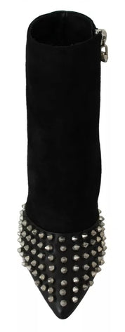 Black Suede Studded Heels Ankle Boots Shoes