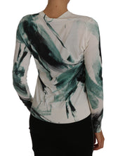 White Silk Cardigan Lightweight Paint Stroke Sweater