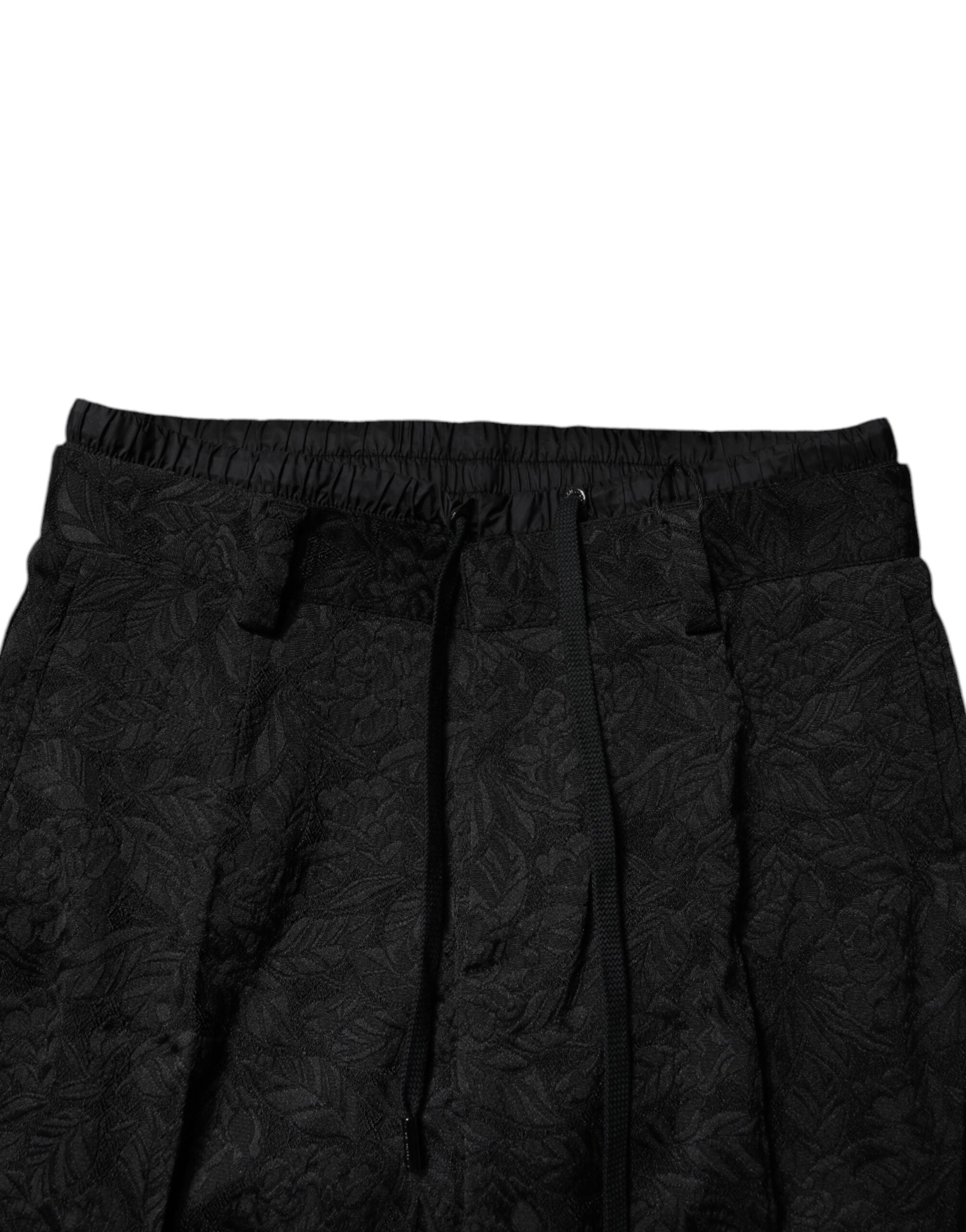 Svarta brokadpolyester smala klänningsbyxor